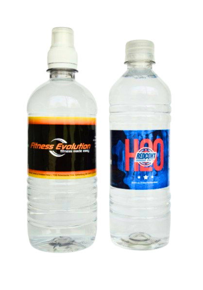 Fitness Evolution 20 oz sport cap bottle and Redcon1 H2O custom labeled bottle