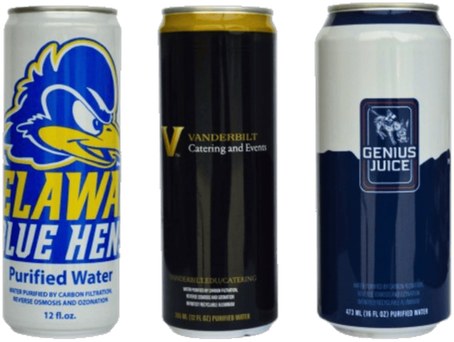12 oz sleek and 16 oz DrinkMore custom printed aluminum cans shown at true relative scale